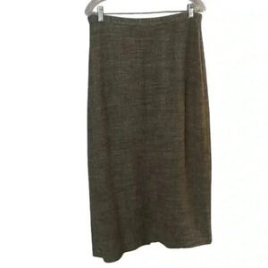 Eileen Fisher Long Skirt Linen Blend Basketweave Brown Tweed Size Medium